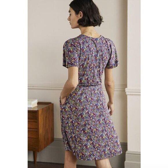 Boden Flutter Sleeve Jersey Dress Paisley Patterned - Picture 3 of 14
